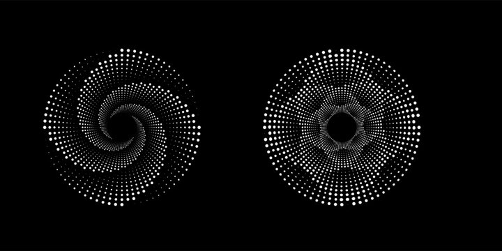 Sound pulsation circles set. Vector illustration of purple radio waves isolated on black background.