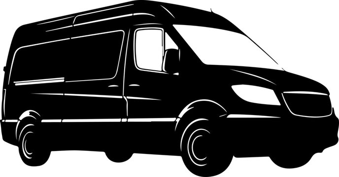 Black van silhouette, vehicle icon, transportation symbol, delivery truck