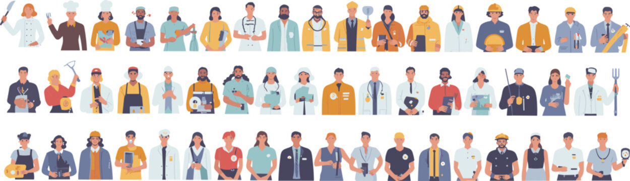 Diverse people avatar characters set of various Diverse people avatar characters set of various professions and occupations isolated on white background vectorr