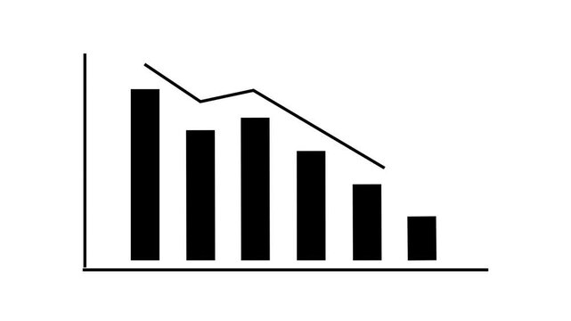 black bar chart animation with a downward arrow on a white background. Business statistics, financial decline, market crash, and negative growth concept.&rdquo;
