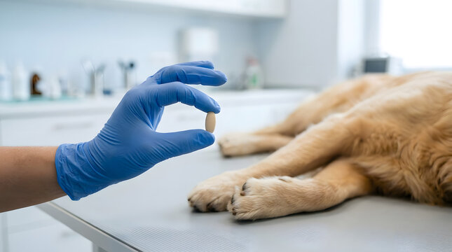 Close up of hand holding heart shaped supplement tablet for dog