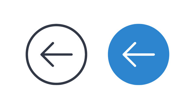Navigation back arrow icons in circular buttons including outline and filled blue styles