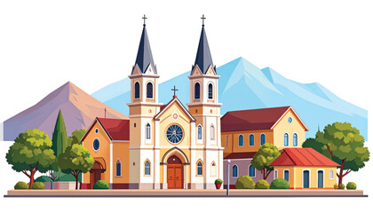 Naklejka premium Colorful illustration of church buildings.