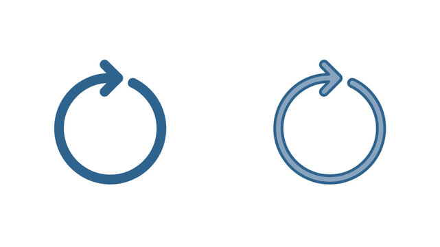 Circular arrow icons for refresh and synchronization processes in solid and outlined blue styles
