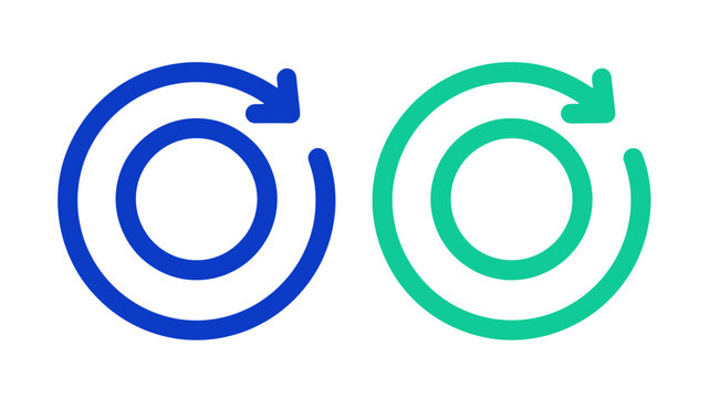 Blue and green circular arrow icons representing refresh sync or cycle process in flat vector style