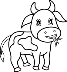 Obraz premium Cute cartoon cow eating grass line art coloring page