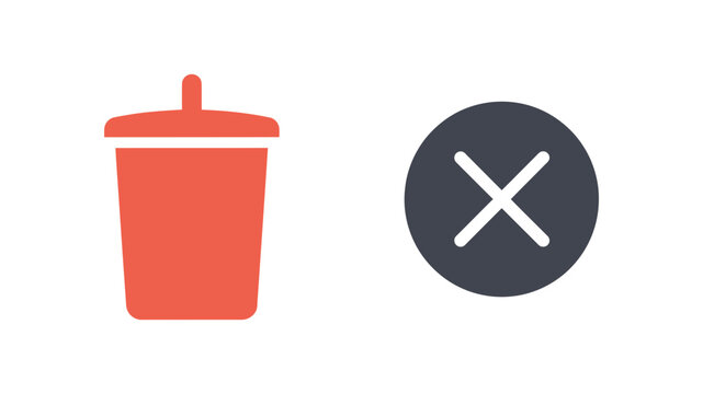Delete and cancel icons featuring a red trash bin and a dark grey circle with a white cross mark