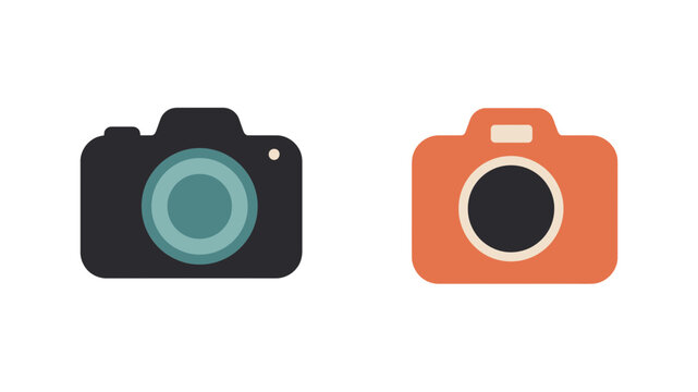Flat vector digital camera icons in black and orange colors for photography and imaging projects