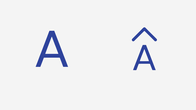 Comparison of blue typographic letters featuring a standard uppercase A and an A with a circumflex accent