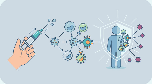 Medical syringe delivering vaccine inducing immune protection concept.