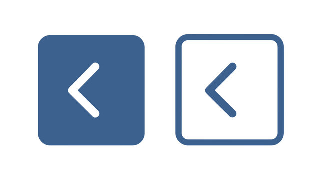 Vector navigation icons featuring back arrow buttons in solid and outline square styles