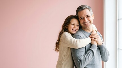 Fototapeta premium daughter hugging her father from behind