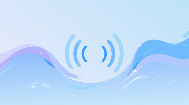 High-quality flat vector illustration of wireless bluetooth connection signal waves on a light background, symbolizing modern digital technology, data transfer, and mobile connectivity icons.