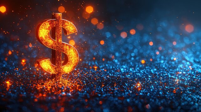 Burning dollar sign with sparkles