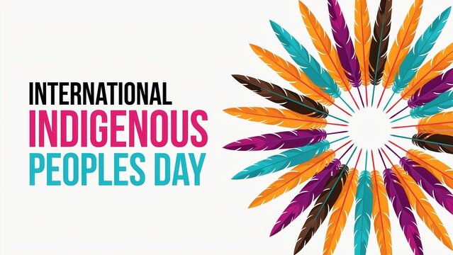 International Indigenous Peoples Day with colorful feather circle isolated on white background
