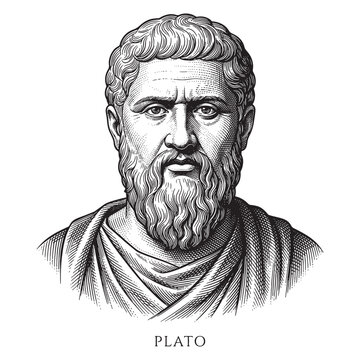 Plato Portrait Illustration, Vintage Hand-Drawn Ancient Greek Philosopher Engraving