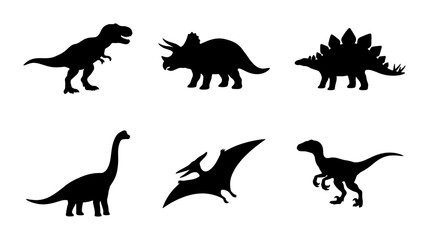 Dinosaur Silhouettes Collection: Prehistoric Icons, Ancient Reptile Vector Set, Jurassic Era Creatures for Kids and Education © Mahiya