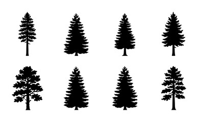 Obraz premium Conifer Tree Silhouettes, Evergreen Forest Icons, Pine and Fir Vector Graphics, Nature Elements for Design