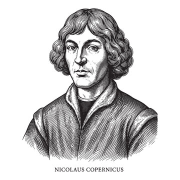 Nicolaus Copernicus Portrait Illustration, Vintage Renaissance Astronomer Woodcut Art