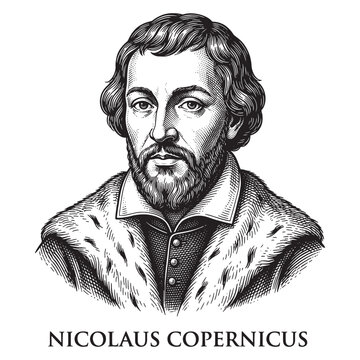 Nicolaus Copernicus Portrait Sketch, Classic Vintage Renaissance Astronomer Woodcut