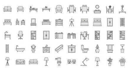 Fototapeta premium Collection of Hand Drawn Furniture Icons and Symbols.