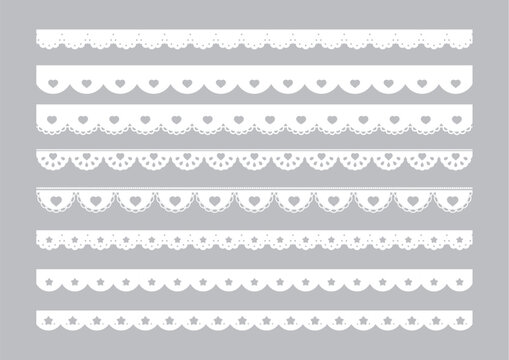 かわいいハートの星のレースのライン素材　Heart and star lace vector illustration set