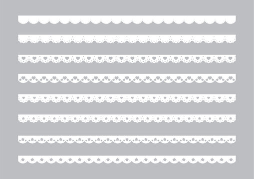 かわいいハートの星のレースのライン素材　Heart and star lace vector illustration set