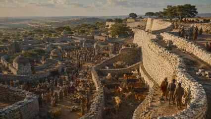 Obraz premium Medieval African Stone City Thriving Along Ancient Trade Networks