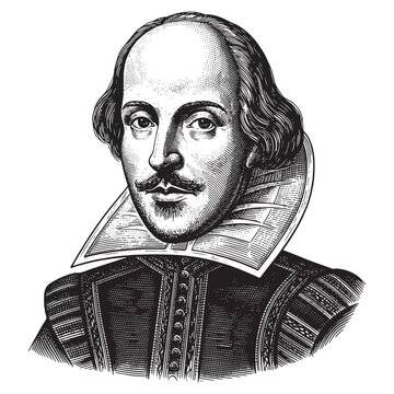 William Shakespeare Portrait Illustration, Vintage Hand-Drawn English Playwright Engraving