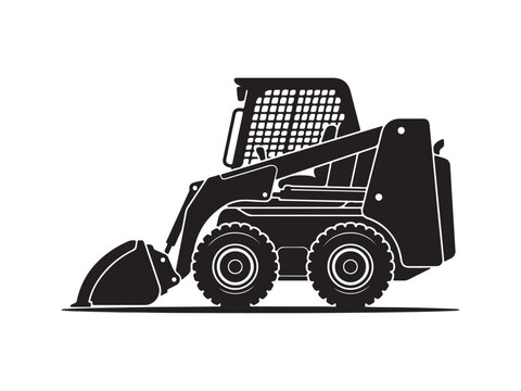 Industrial skid steer loader silhouette heavy machinery with construction, machinery