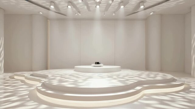 A pristine white cyclorama stage with a seamless white floor stretching 