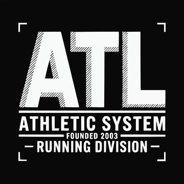 Bold white atl athletic system logo on a black background