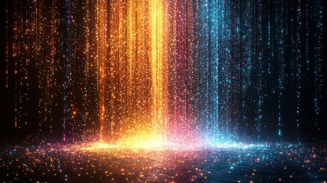 Abstract golden-blue light falls down