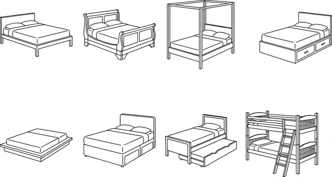 Bedroom bed furniture collection featuring modern sleeping designs isolated isometric vector illustration set concepts