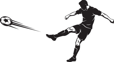 Fototapeta premium Football Player Kicking Ball Powerful Shot Vector Silhouette