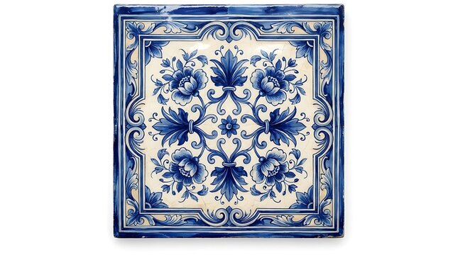 Traditional blue and white floral ceramic tile