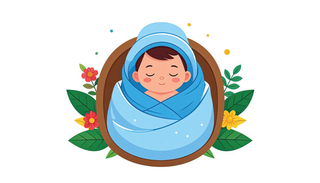 Sleeping Baby Wrapped in Blue Blanket.