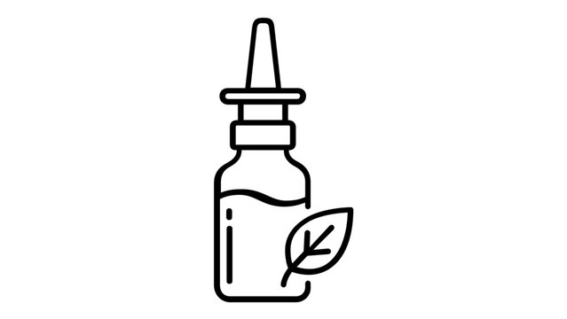 Professional line icon of a nasal decongestant spray bottle vector illustration, essential pharmaceutical equipment for sinus relief and respiratory health care, flat medical design.