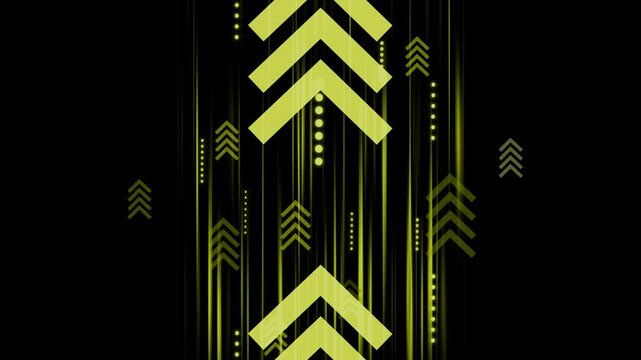 Abstract digital background with upward turquoise chevron arrows and vertical light streaks animation