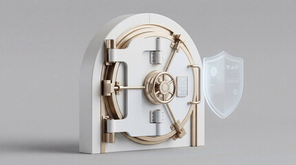 Naklejka premium Mighty vault protecting valuable digital assets with a radiant virtual security shield