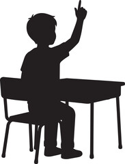 Fototapeta premium Student Raising Hand In Classroom Vector Silhouette Illustration