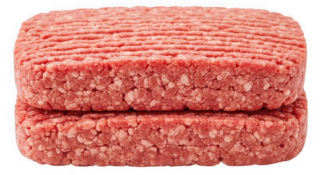 Two raw beef burger patties stacked on top of each other isolated on transparent background
