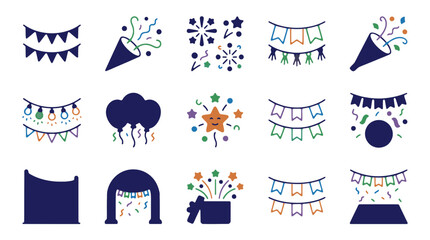 Vibrant Collection of 50 Festive Party and Circus Icons with Clowns Balloons Popcorn Tents and Carnival Elements © Gel