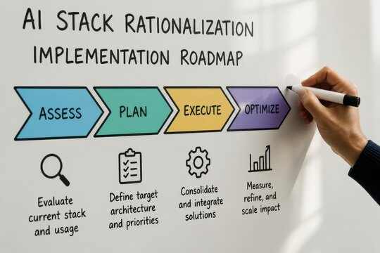 AI roadmap on whiteboard with hand drawing process arrows