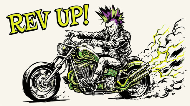 Build for speed. Motorcycle print design for t shirt print, poster, sticker. Rev up legend race. Road speed punk graphic print.