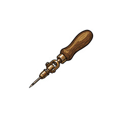 Obraz premium Vintage Brass Pottery Trimming Needle With Turned Wooden Handle, Adjustable Knurled Collar, Sharp Steel Tip And Antique Golden Finish Vector Illustration