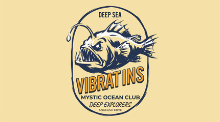 Deep sea explorers. Mystic ocean club vintage print design for t shirt. Anglerfish artwork. Explore more. © rahel lila