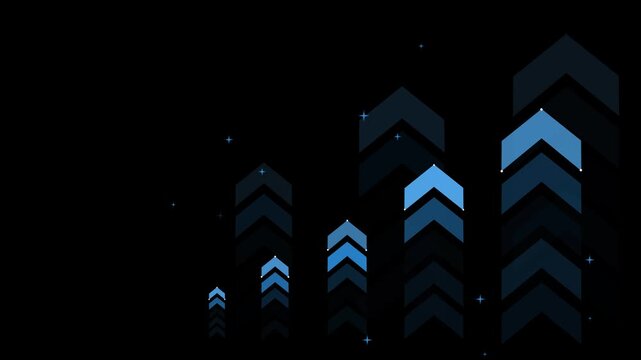 Stylized upward chevron bars background animation, forming ascending column chart shapes with small glowing stars