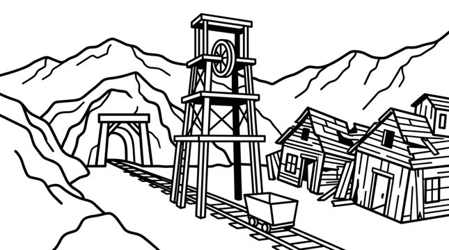old mine shaft and buildings.