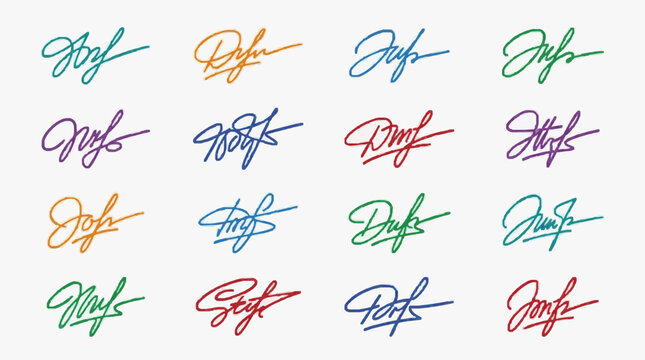 Collection of colorful handwritten signatures in cursive script.